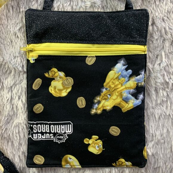 Super Mario Bros Purse Small Black Yellow Gold White New 2 Handmade Nintendo - Picture 3 of 9